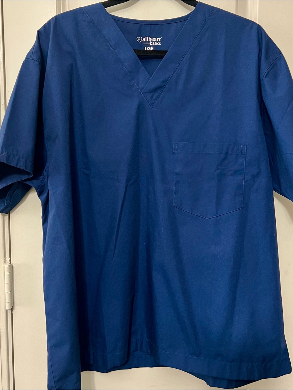 Men's V-Neck Scrub Top in Navy Blue by allheart basics Size Large